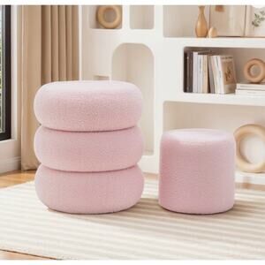 Mainstays Boucle Cloud Storage Ottoman Blush Pink Round Accent Stool